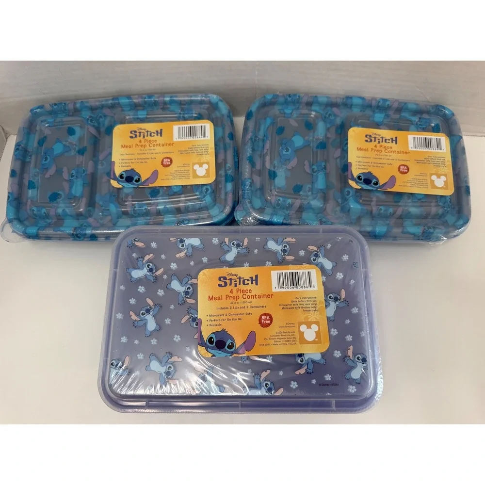 Disney Stitch 3-Pack 4-Piece Meal Prep Container Set BPA Free Blue Purple New